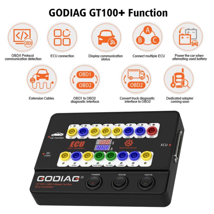 GODIAG GT100+ OBDII Breakout Box Diagnostic Port Tester ECU Bench Connector, UK Plug, UK Plug GODIAG GT100+ OBDII Breakout Box Diagnostic Port Tester ECU Bench Connector, UK Plug, UK Plug